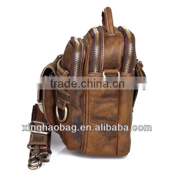 Multifunctional long strap small leather duffle bag for men
