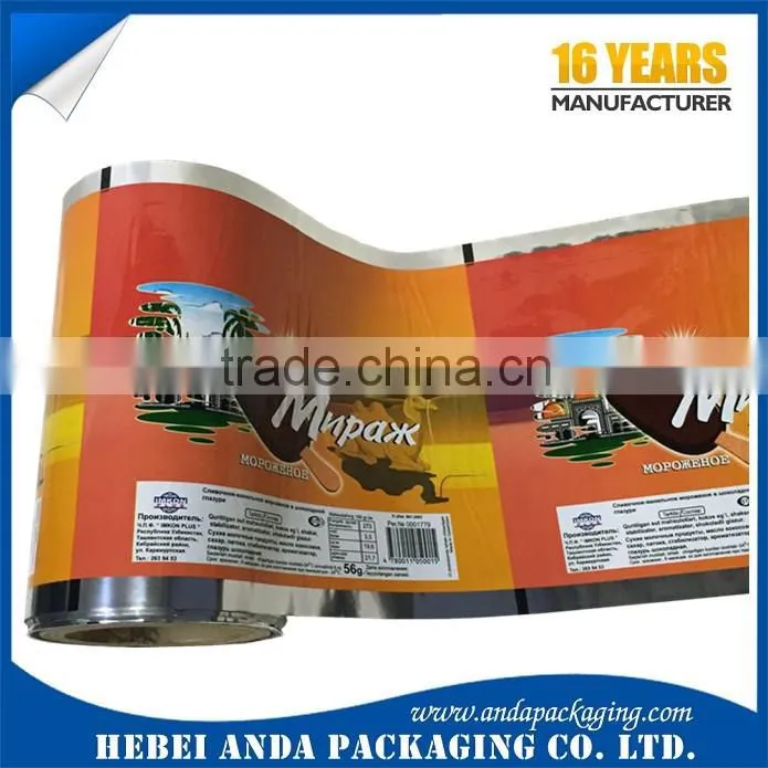 Printing packaging pouch for ice cream bar/Ice Lolly wrapping film roll/popsicle plastic bag