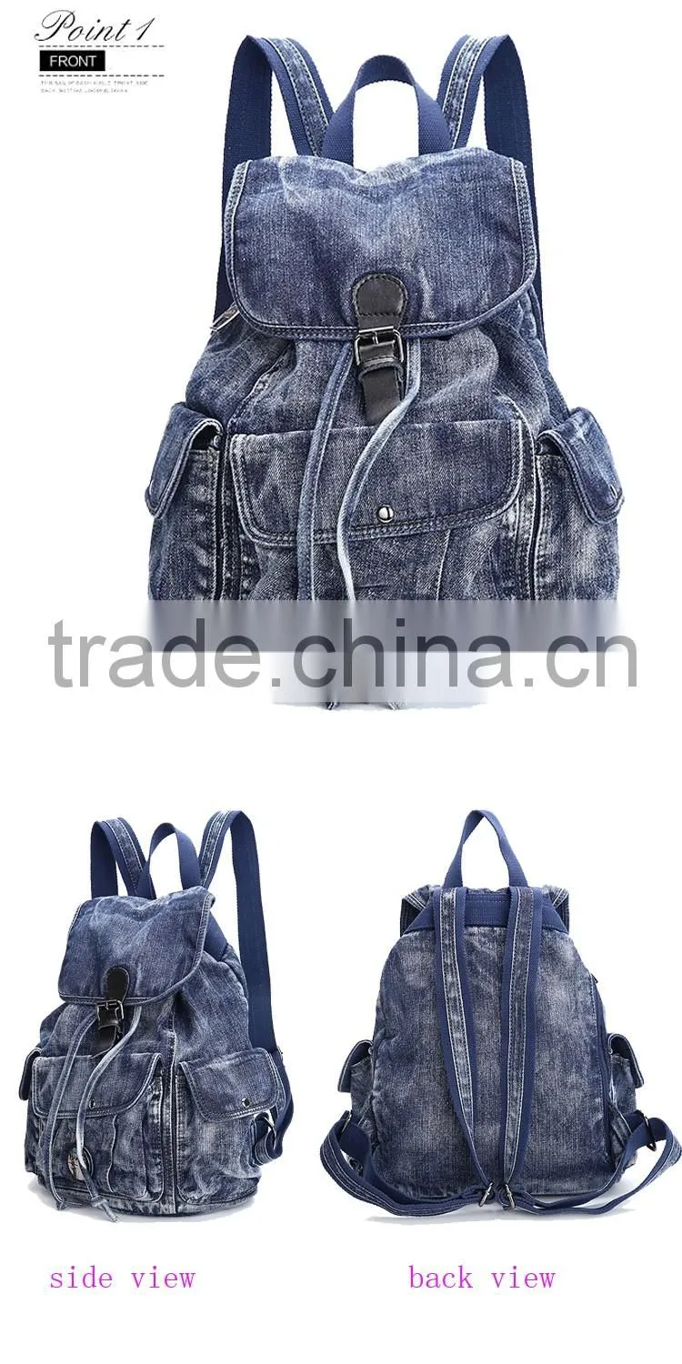High quality fashion factory OEM durable retro jeans cloth backpack bag