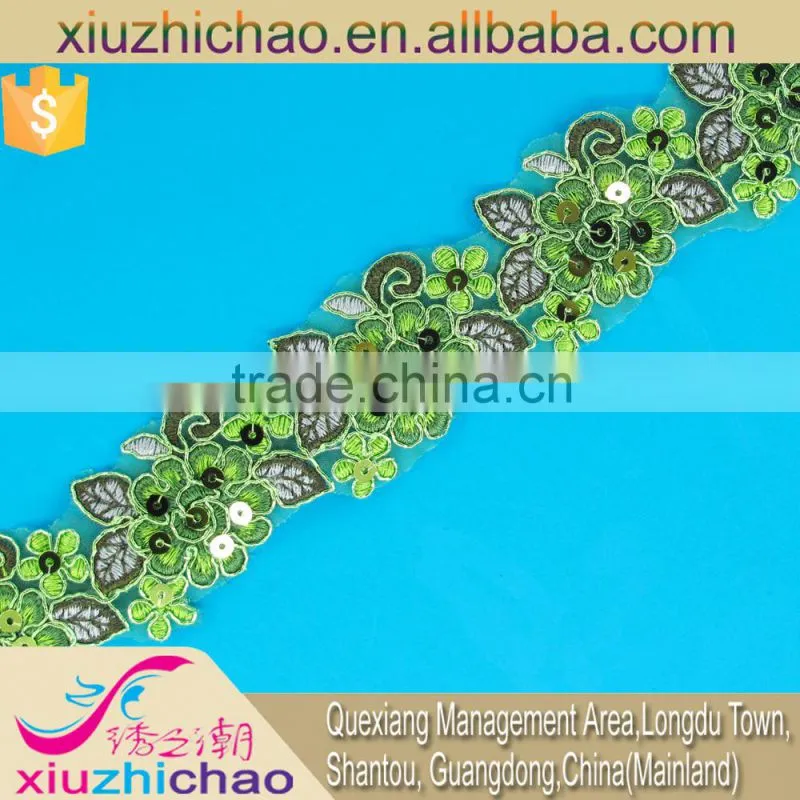 T0105-4A factory sale polyester sequins embroidery lace trims dress decoration