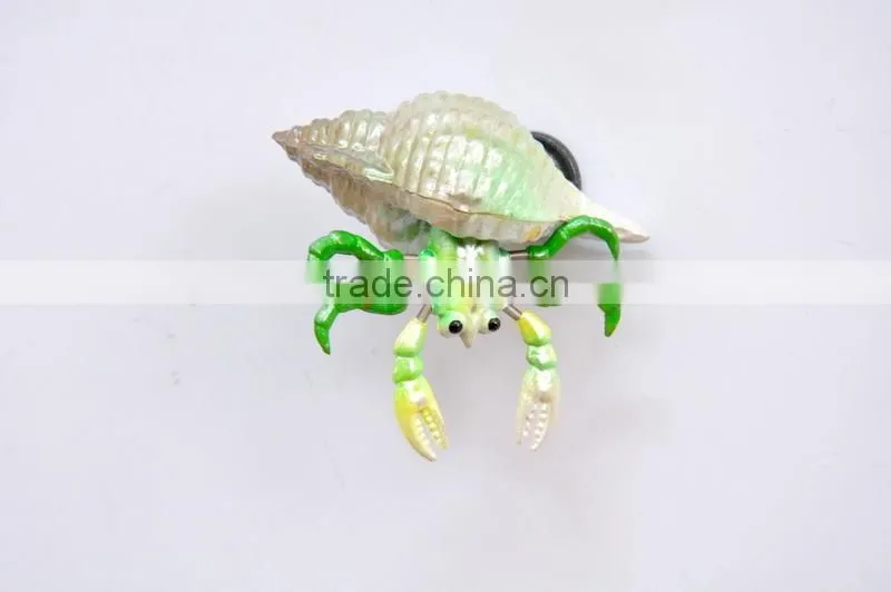 Handmade Delicate 4 inch Pearl Powder Plastic Lobster in Carved Conch Shell Fridge Magnet, Fake Seafood Figures