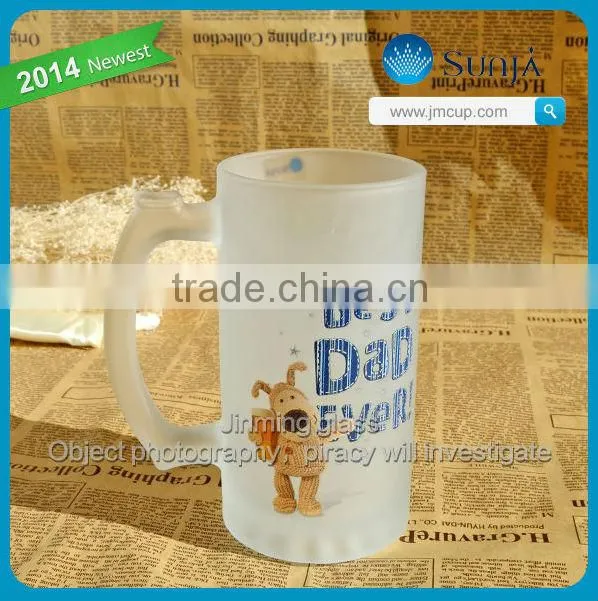 popular handle full wrap print logo imprinted dull polish gift glass cup