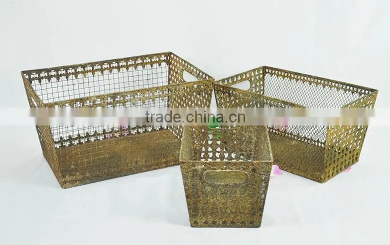Shabby chic wire storage basket for garden planter