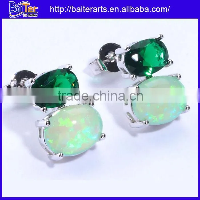 Fashion 925 Sterling Silver Stud Dangle Fire Opal Earring Wholesale