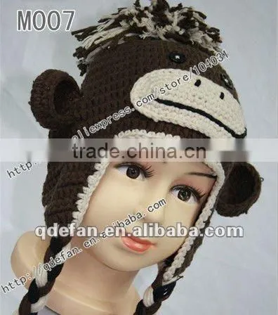 Free shipping 100% cotton crochet baby hats for sale knitting monkey hats in brown silver baby gifts cutest baby caps