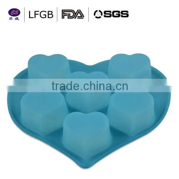 Food grade and professonal customized six heart shape silicone cake mould