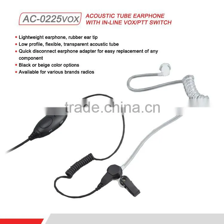 Portable Radio Communications 2 Wired Ear Bud Earphone with Lapel PTT Button
