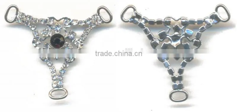 Crystal Rhinestone Triangle Black Acrylic Stone Connector Rhodium Metal Belt Buckle