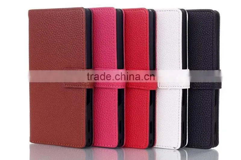 Hot selling Red Litchi wallet case for Sony Xperia Z3 mini
