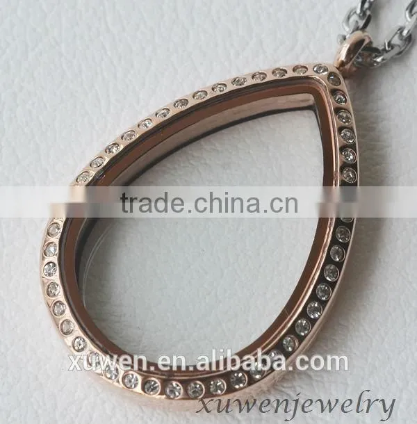 fashion AAA pink crystal heart stainless steel custom lockets