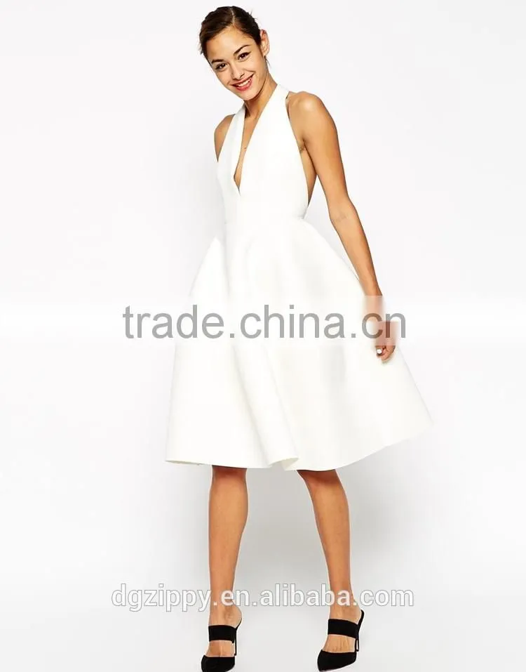 Fashion plain dyed plunging front woman dress Open back prom dresses 2015