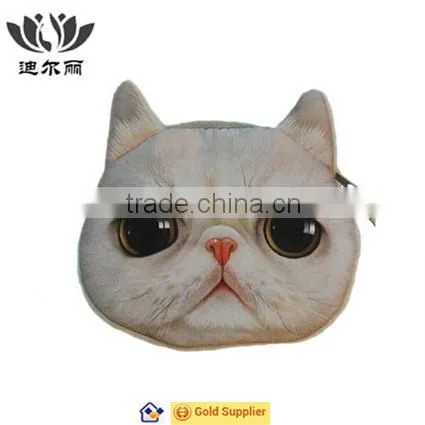 New Style Cute Gray Cat Face Zipper Case Coin Kids Purse Wallet Makeup Bag Pouch
