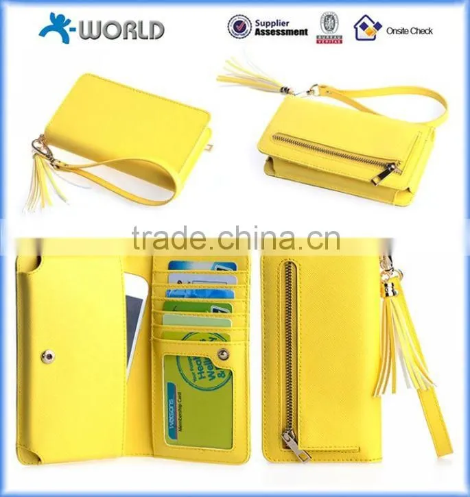 Cute Zipper Leather Wallet Case For iPhone 6S with wrist strap