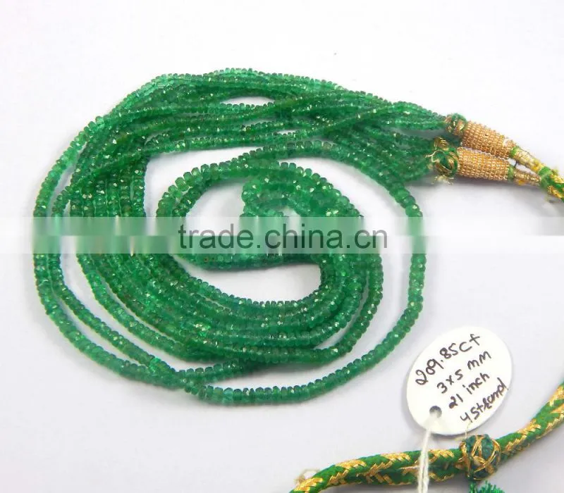 Natural Zambian emerald beads 4 strand necklace gift for love
