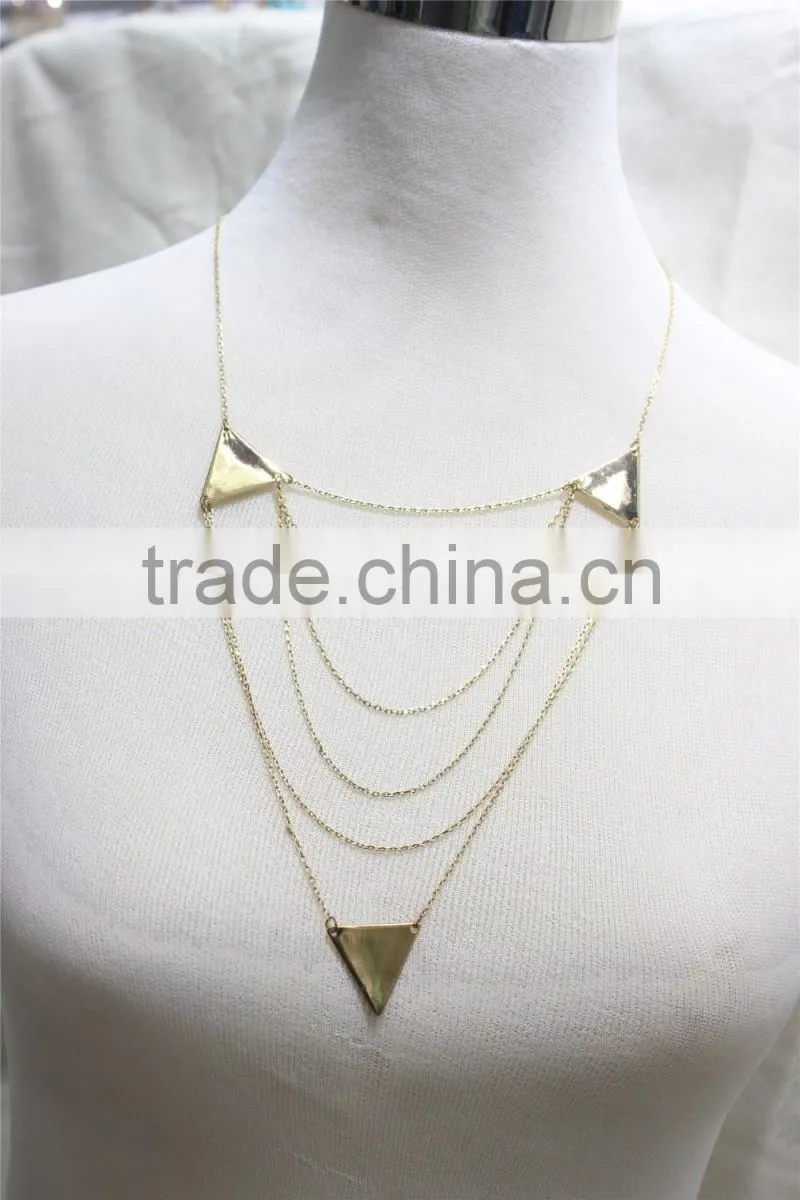 Triangle Layered Necklace Gold Smooth Surface Metal Necklace 2016 Fashion Style Wholesale