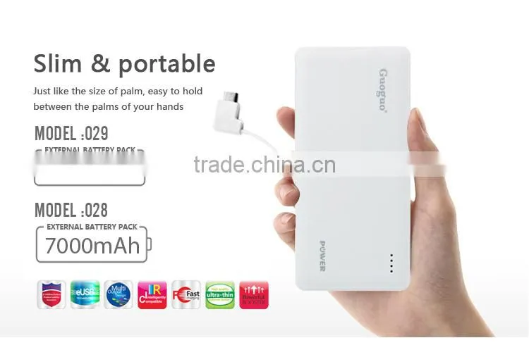 palstic sheet li-polymer battery power bank with built in cable
