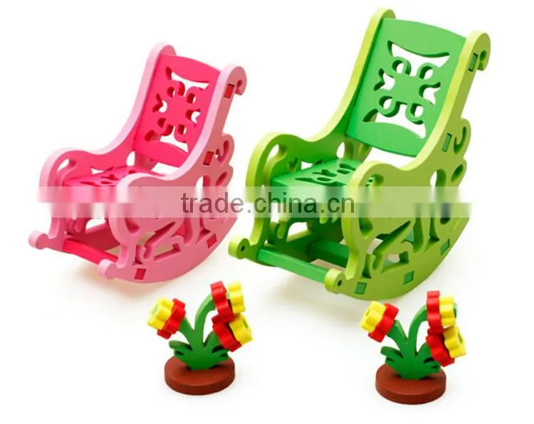 2016 new design colorful chair happy wooden 3d puzzle for kids