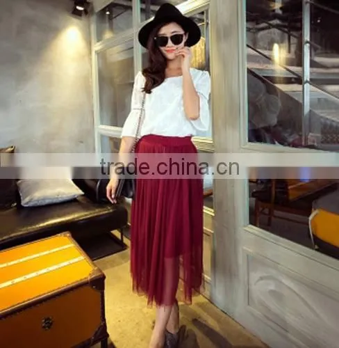 Summer Women's Net Yarn Casual Long Skirt Candy Color Solid Maxi Skirt