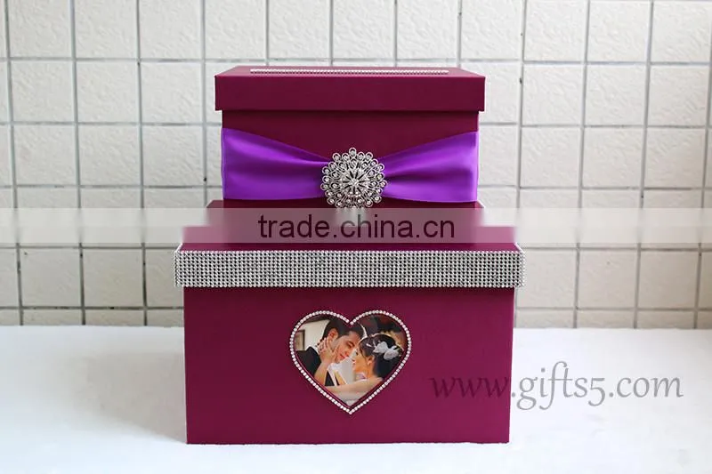 Personalised purple wedding box wedding card box with photo frame