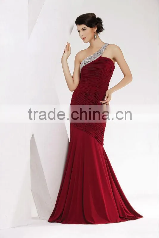 one shoulder beaded ruffle mermaid sexy stretch cotton evening dress designs