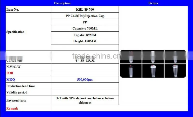 Water cup PP Cup plastic cup 700ML transparent drink cup disposable cup injection with lid