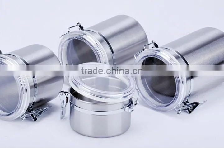 4pcs different size airtight stainless steel sealed cans sets with plastic lid