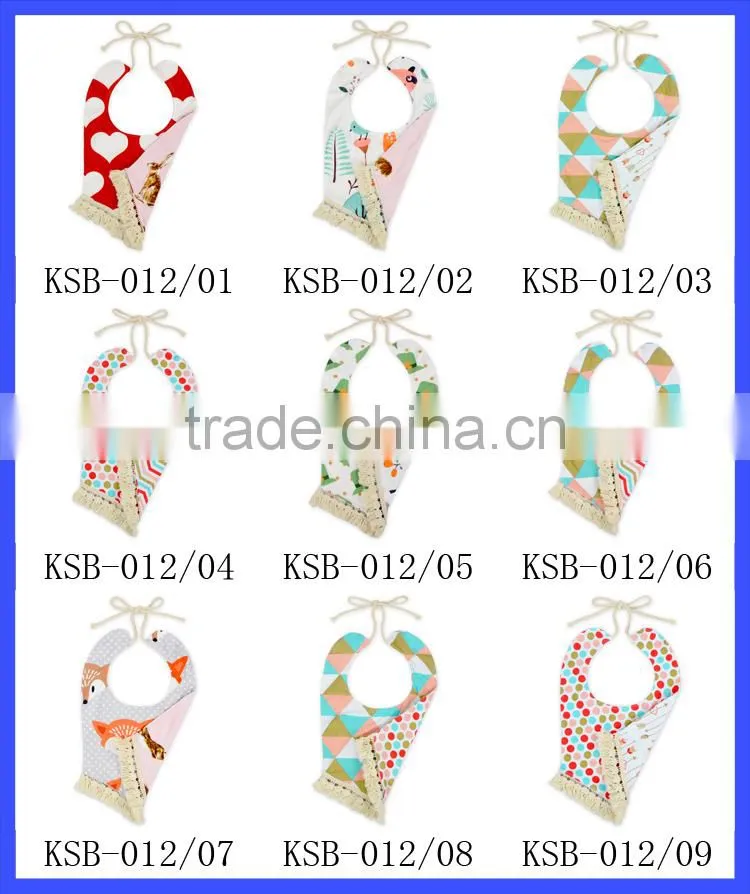Girl top design new born baby reversible tassel bibs