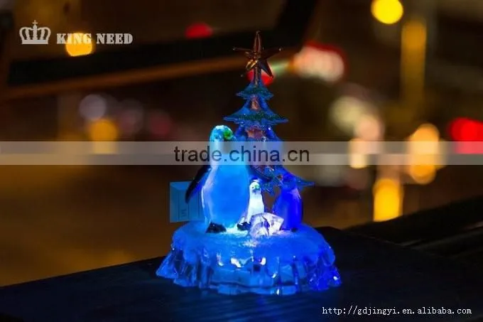 clear acrylic crystal LED RBG color changing penguin table home ornaments