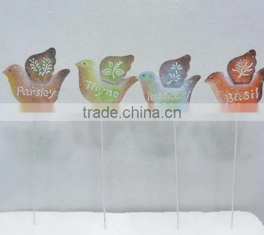 Wholesale decorative metal little bird shape different letters printing stakes
