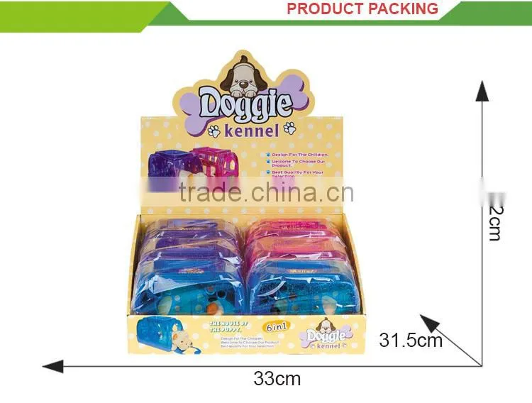 Latest kids play plastic cage cartoon set lovely squeaky dog toy