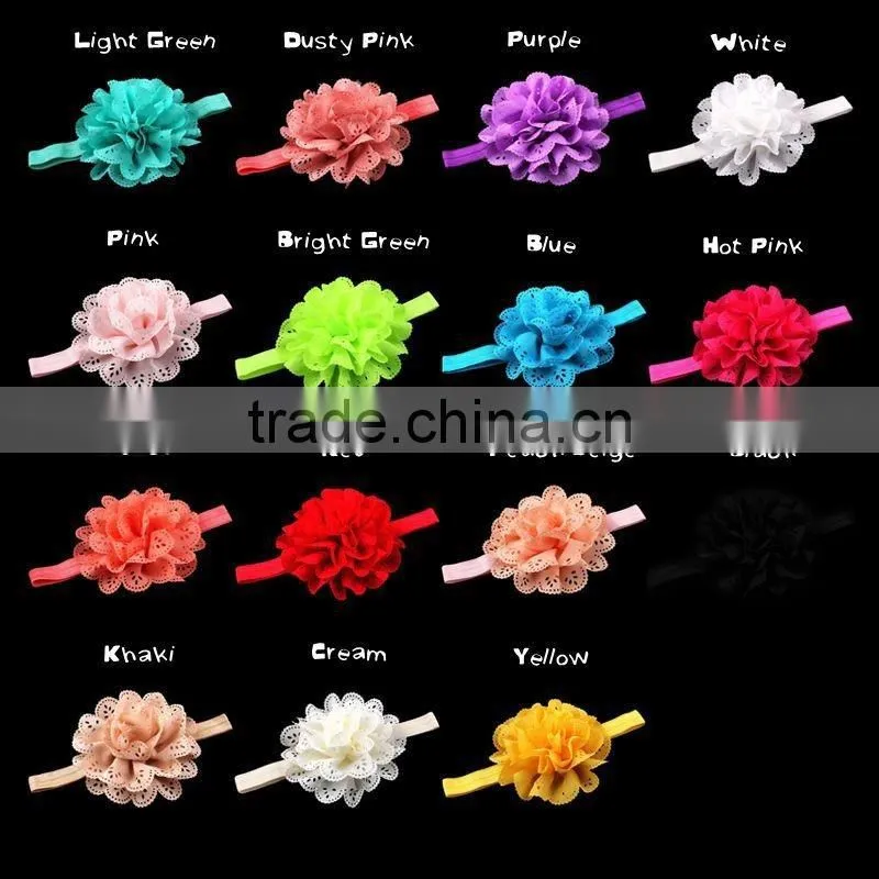 Pierced fabric flower hairbands for baby girls
