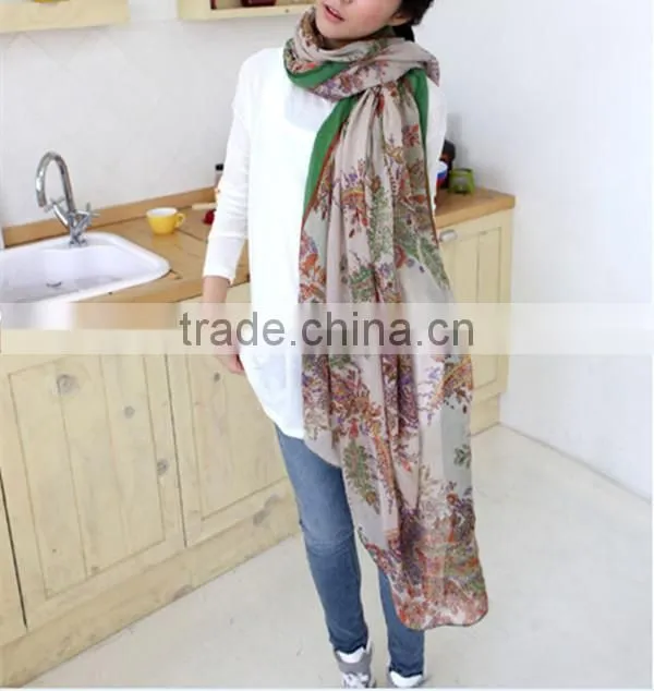 Korean style new product hot sale fashion super big Paris yarn women print silk hijab scarf