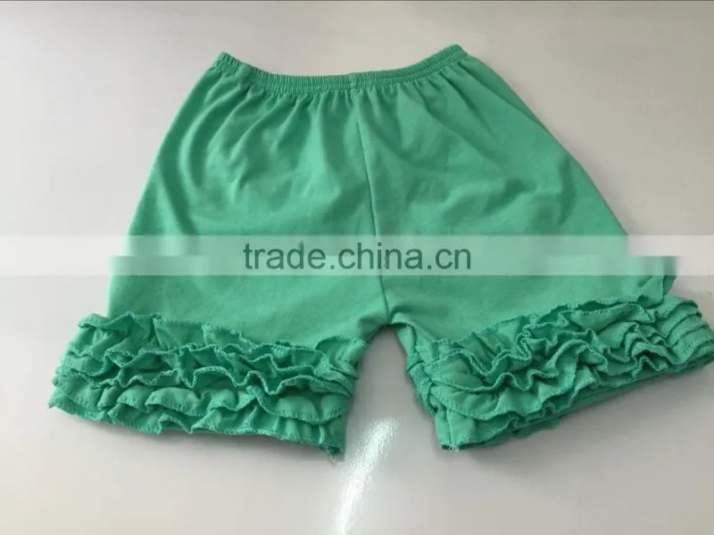 2016 floral rose cotton knitted triple ruffle shorts boutique girls summer clothing wholesale kids shorts