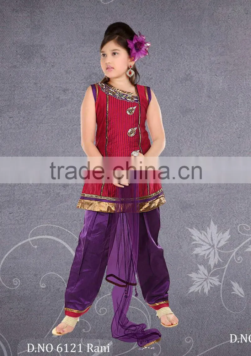 Lovely Red color with orange design at neck salwar kameez sizzling Girls Ready Made