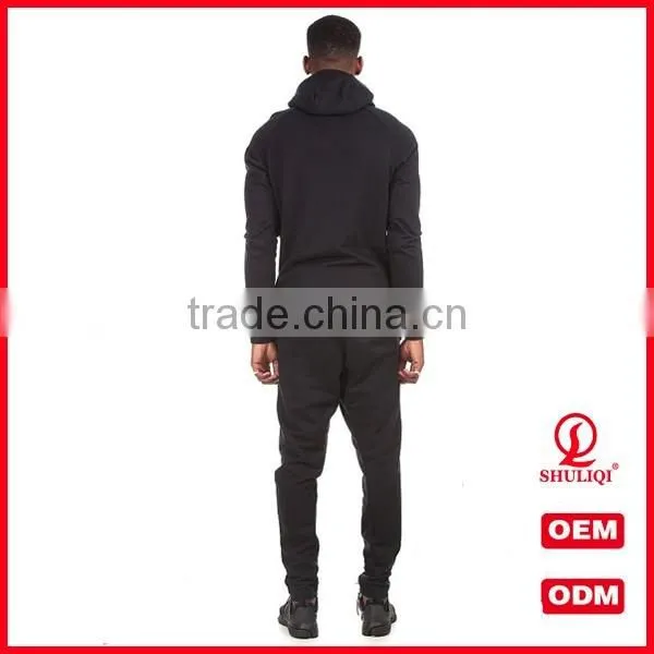 Slim fitness cheap casual tracksuits for men plain 100 cotton high collar hoodie and jersey pants