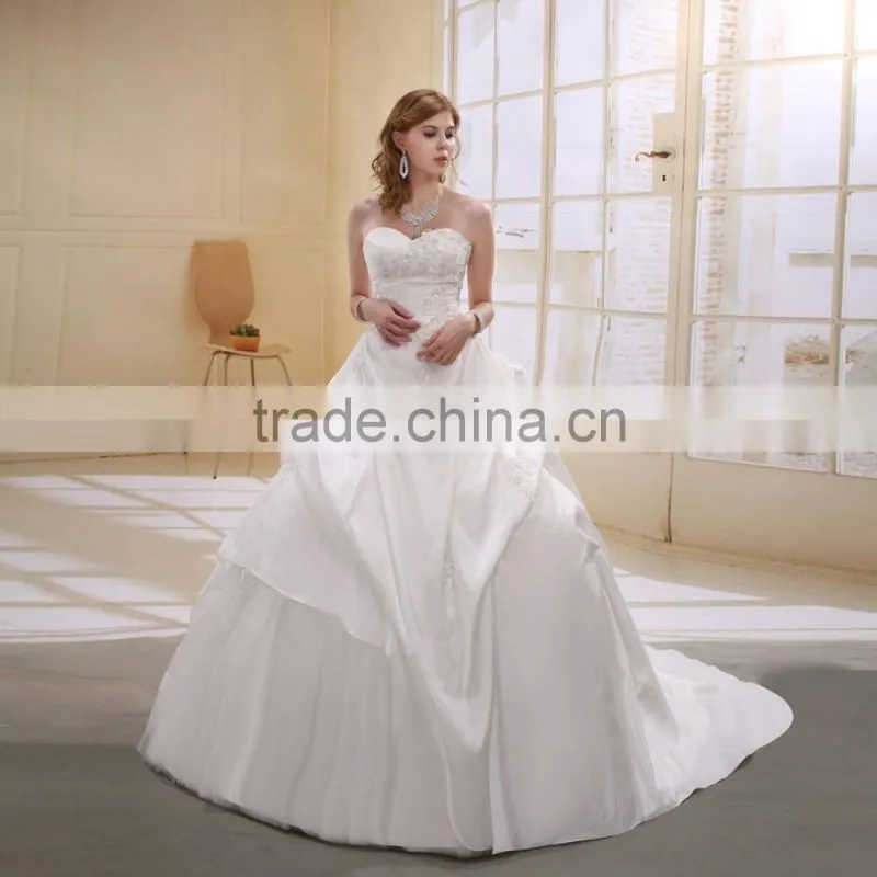 A-Line Taffeta Pearl Beaded Strapless Long Trail Gown Wedding dress AS00702