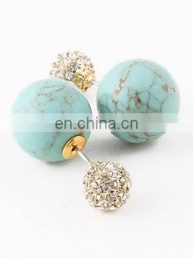 Turquoise Stone & Crystal Double-Sided Earrings Sparkle Pearl earring