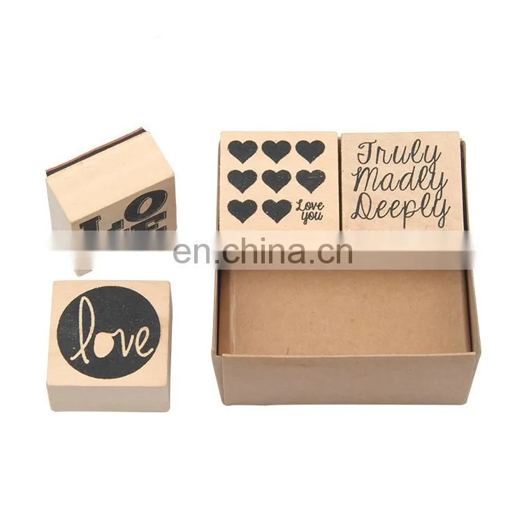 Box Package DIY Creative Rubber Wooden Handle Love Stamp Set of 4