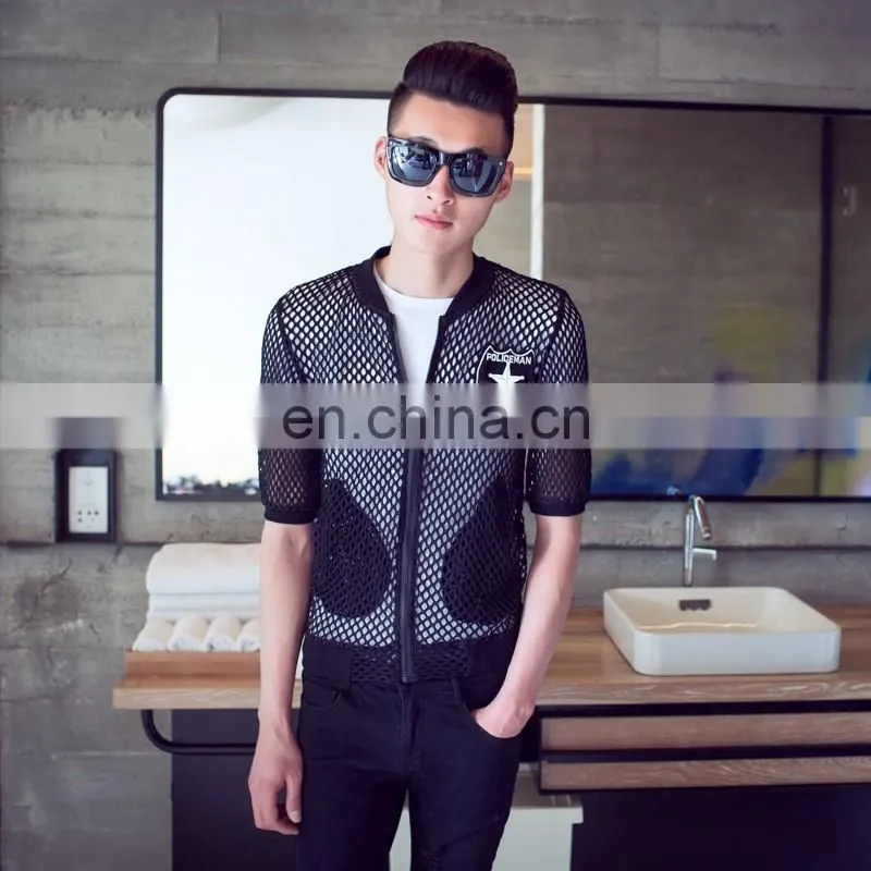 2017 hotsale men's summer breathable net cloth sunscreen thin mesh small t shirt jaket with big star logo back
