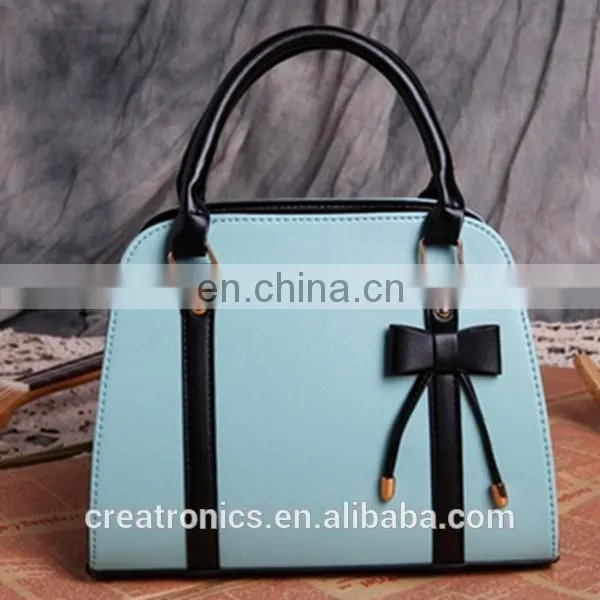 CR Korean designer developed stylish and elegant women shell bag 2016 new fashion sky blue bowknot leather tote bag handbag