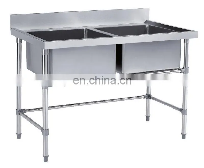 304 201 Stainless Steel double bowl kitchen sink with drainboard