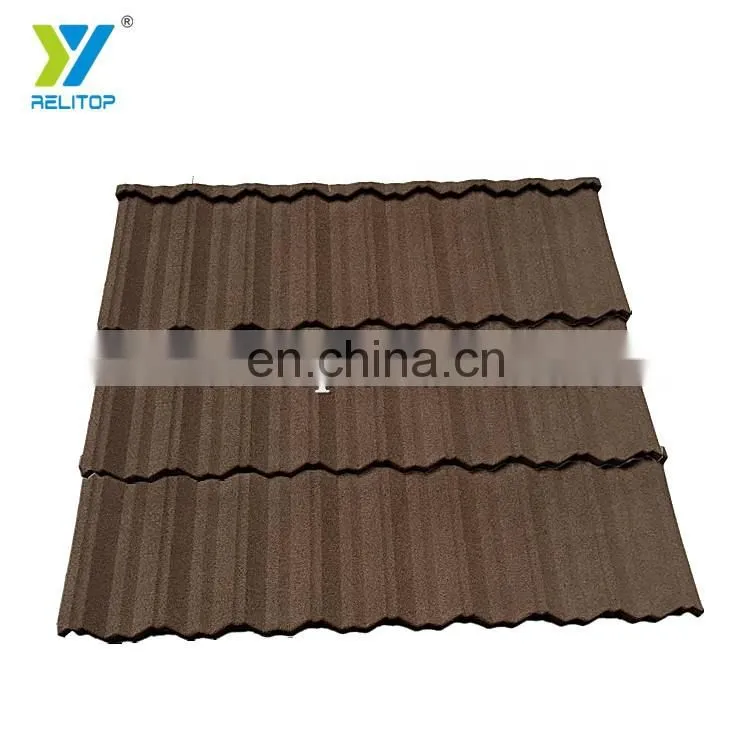 Brown Colour Nosen Type Stone Coated Steel Roof Tile 0.35mm To 0.5mm Metal Roofing Sheet