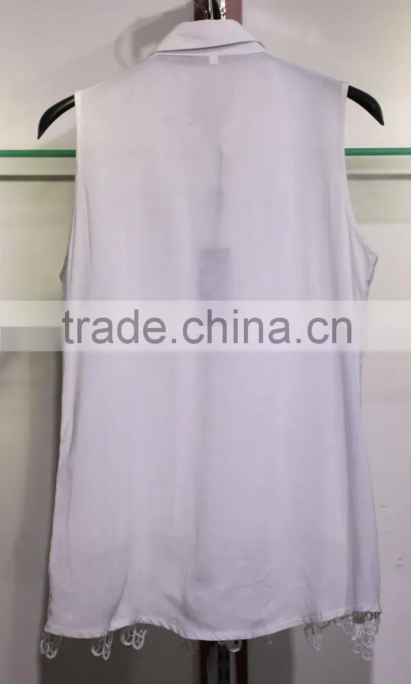 Women's sleeveless viscosa shirt top with lace and tuck white