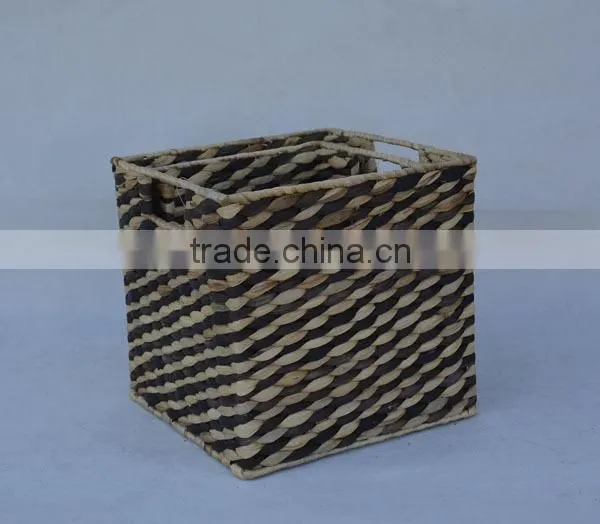 S/2 Square Natural Water Hyacinth Woven Storage Cubes
