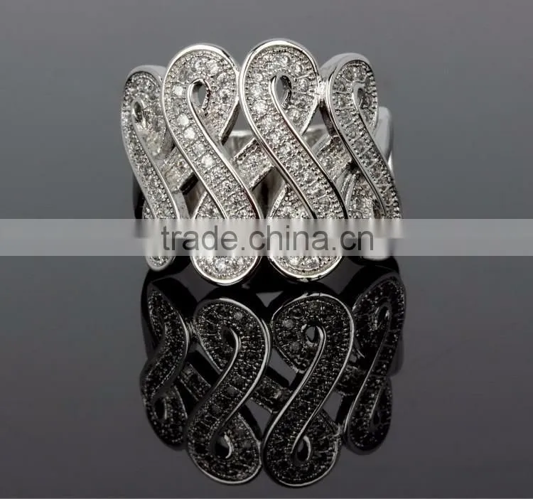 Luxury Design Jewelry Quality Zircon Crystal Pave Setting 8 Shape Party Ring