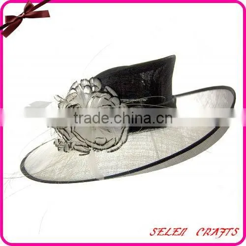 Fancy Sinamay Hat with White Ribbon Decorated