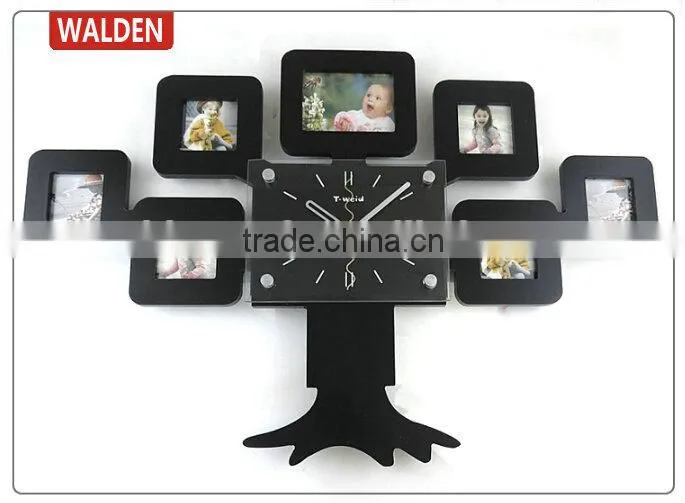 7 Pictures Tree Shaped Decorative Photo Picture Frame Wall Clock