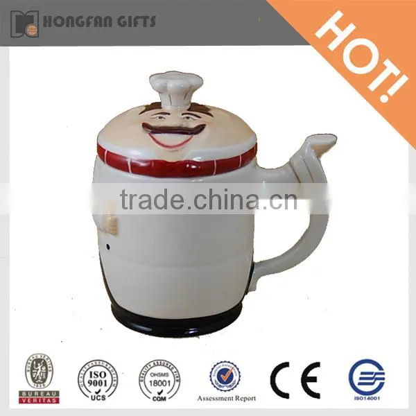 cute chef shape white porcelain cup with lid