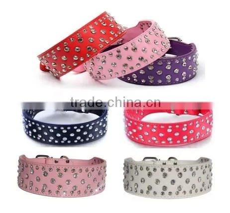 Manufacturer selling big diamond imitation leather pet collar beautiful dog collar