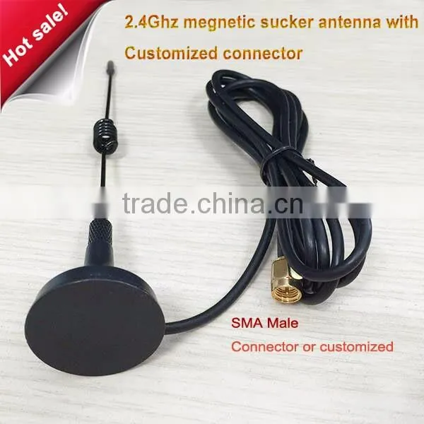Hot sale!! 2.4G 7DBI sucker antenna wifi antenna with magnet base extension cable 1.5m SMA male connector